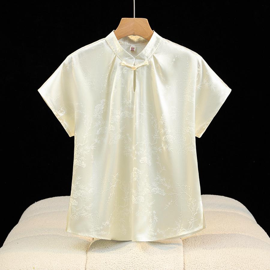 Elegant Retro Pan Buckle Jacquard Satin Short Sleeve Top – Chic Chinese Style for Women M абрикосовый
Elegant Retro Pan Buckle Jacquard Satin Short Sleeve Top – Chic Chinese Style for Women M абрикосовый