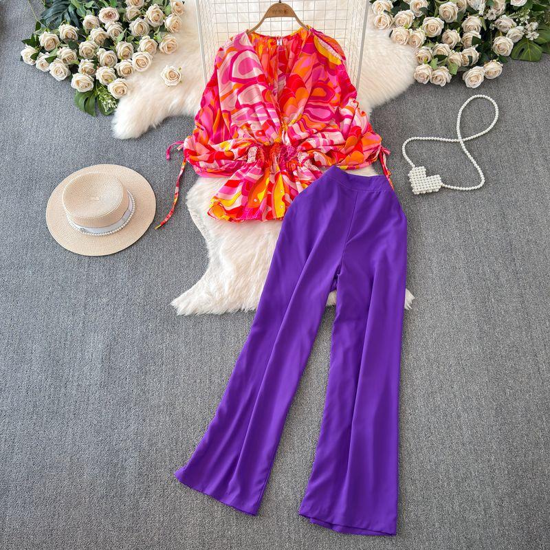 Fashion Short Sleeve V Neck Waist-Tight Straight-leg Fashion Suit Purple
Fashion Short Sleeve V Neck Waist-Tight Straight-leg Fashion Suit Purple