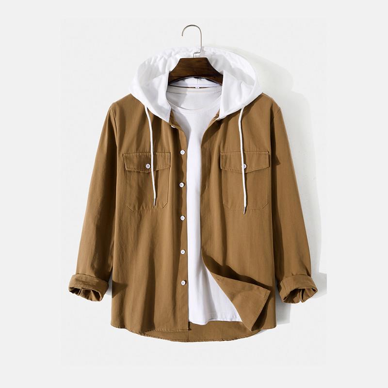 Мужские однотонные рубашки с капюшоном и шнурком с длинным рукавом на пуговицах и карманами
Мужские однотонные рубашки с капюшоном и шнурком с длинным рукавом на пуговицах и карманами