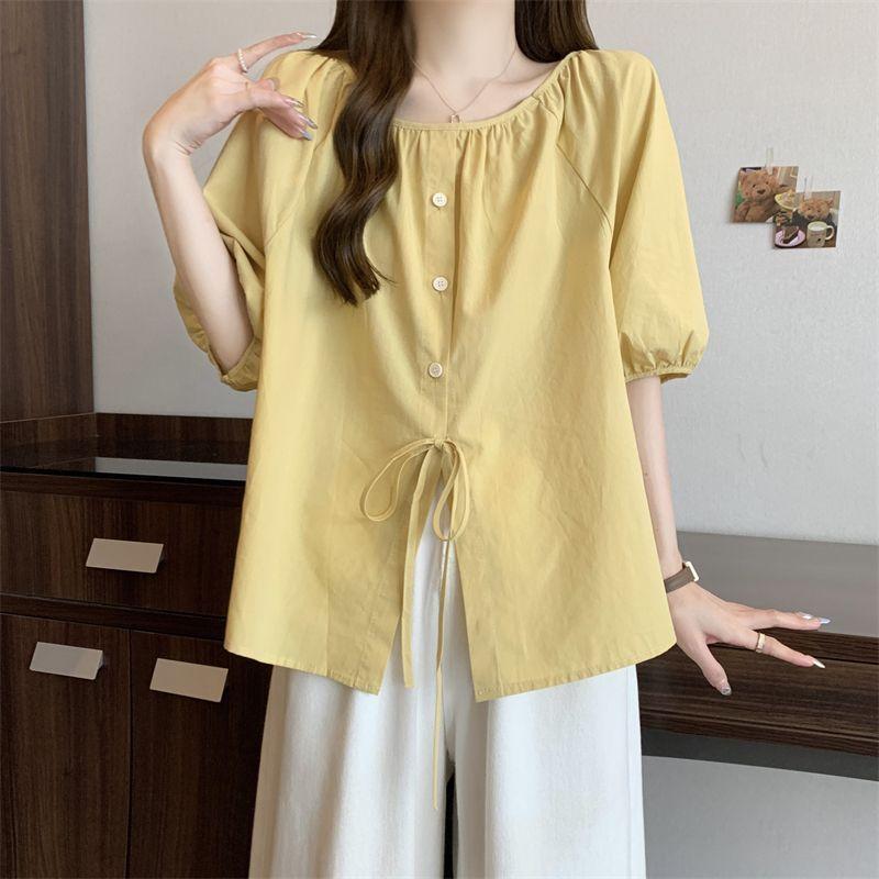 Solid Color Women s Shirt Loose Round Neck Single Breasted Lace Up Design Shirts Summer Versatile New Ladies Short Sleeved Thin Top 2XL
Solid Color Women s Shirt Loose Round Neck Single Breasted Lace Up Design Shirts Summer Versatile New Ladies Short Sleeved Thin Top 2XL