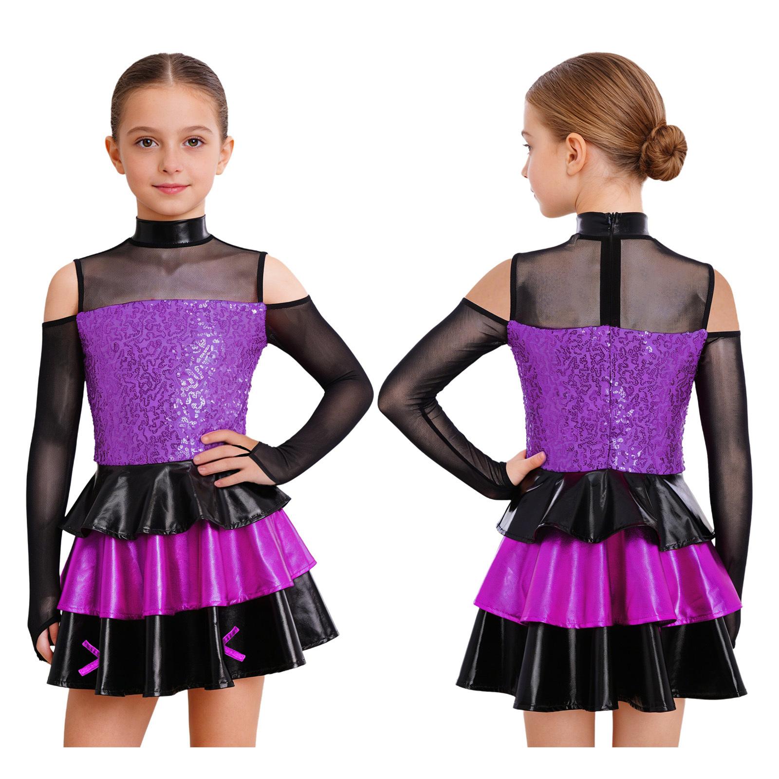 Kids Girls Performance Dance Dress: Mock Neck Long Sleeve Cold Shoulder Shiny Sequins Tiered Ruffled for Jazz Costume фіолетовий
Kids Girls Performance Dance Dress: Mock Neck Long Sleeve Cold Shoulder Shiny Sequins Tiered Ruffled for Jazz Costume фіолетовий