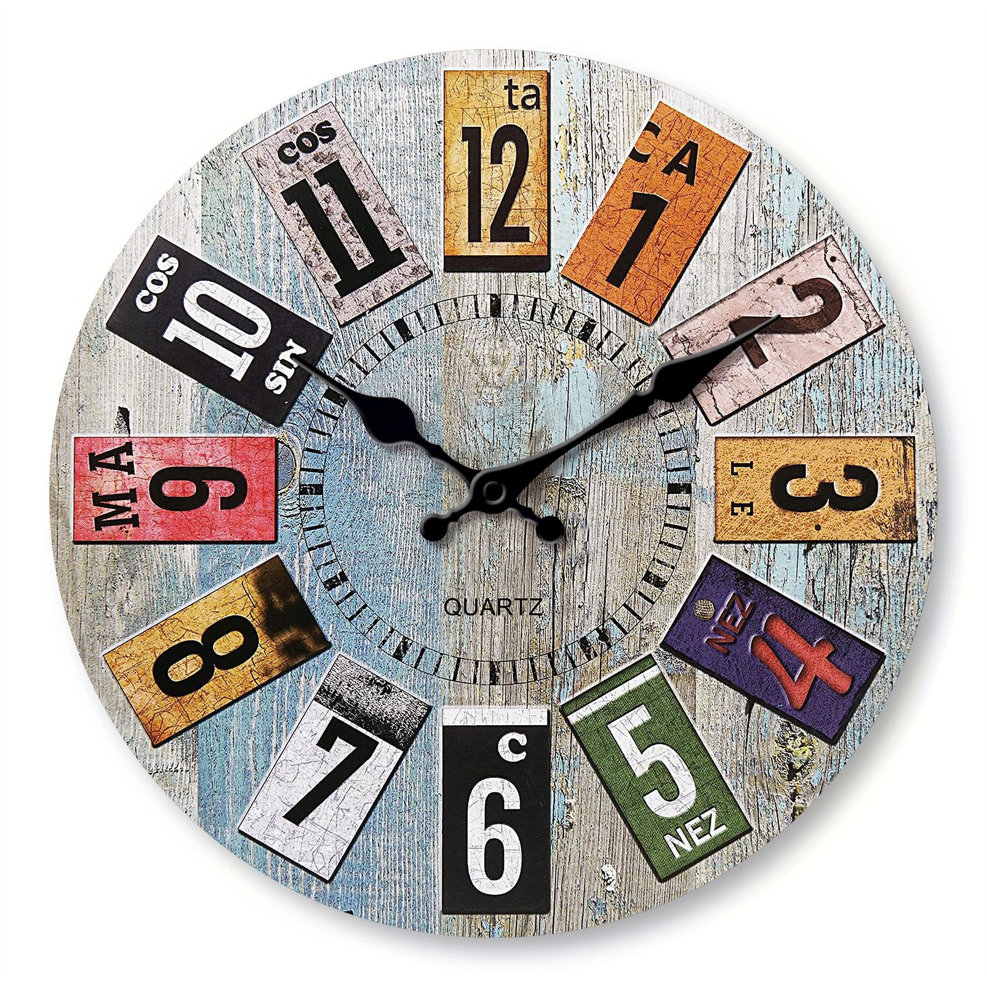 Nordic vintage style wooden wall clock, light blue wood texture with colorful Arabic numerals design wall clock, silent clock, f 10 inch
Nordic vintage style wooden wall clock, light blue wood texture with colorful Arabic numerals design wall clock, silent clock, f 10 inch