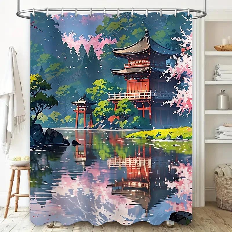 Elegant Bathroom Shower Curtain with Oriental Pagoda and Floral Pattern Waterproof Fabric Soft Touch Durable for Home Decor W90xH180cm
Elegant Bathroom Shower Curtain with Oriental Pagoda and Floral Pattern Waterproof Fabric Soft Touch Durable for Home Decor W90xH180cm