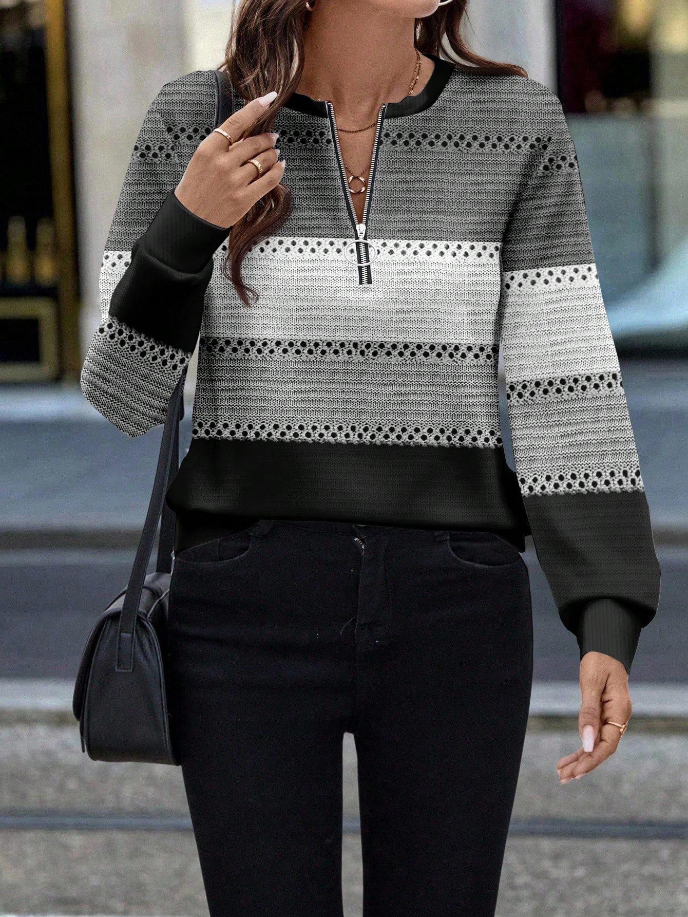 Women s Plus Size Long Sleeve Color Block Stripe Print Half Zip Hoodie 1XL
Women s Plus Size Long Sleeve Color Block Stripe Print Half Zip Hoodie 1XL