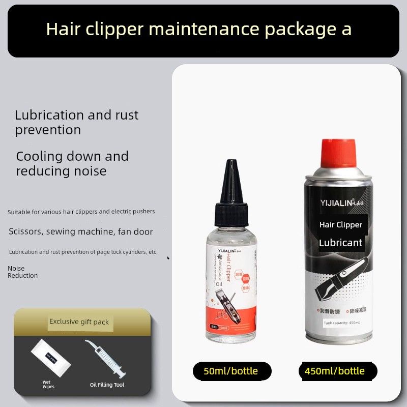 Special Lubricant for Hair Clippers, Electric Trimmers, Electric Shavers, and Razors; Maintenance Oil Agent, Anti-Rust Hairdressing Oil 50ml + Hairdressing Spray 450ml
Special Lubricant for Hair Clippers, Electric Trimmers, Electric Shavers, and Razors; Maintenance Oil Agent, Anti-Rust Hairdressing Oil 50ml + Hairdressing Spray 450ml