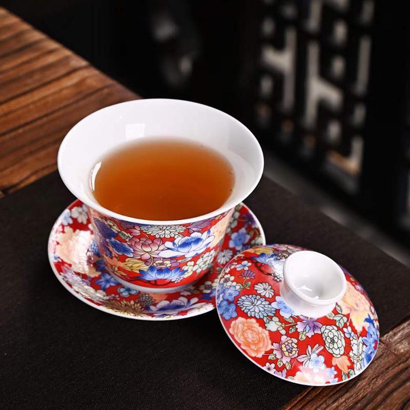 Enamel Color Ceramic Cover Bowl, Single Kung Fu Tea Set, Handmade Large Peony Flower Honeysuckle Hand Grab Sancai Tea Bowl
Enamel Color Ceramic Cover Bowl, Single Kung Fu Tea Set, Handmade Large Peony Flower Honeysuckle Hand Grab Sancai Tea Bowl