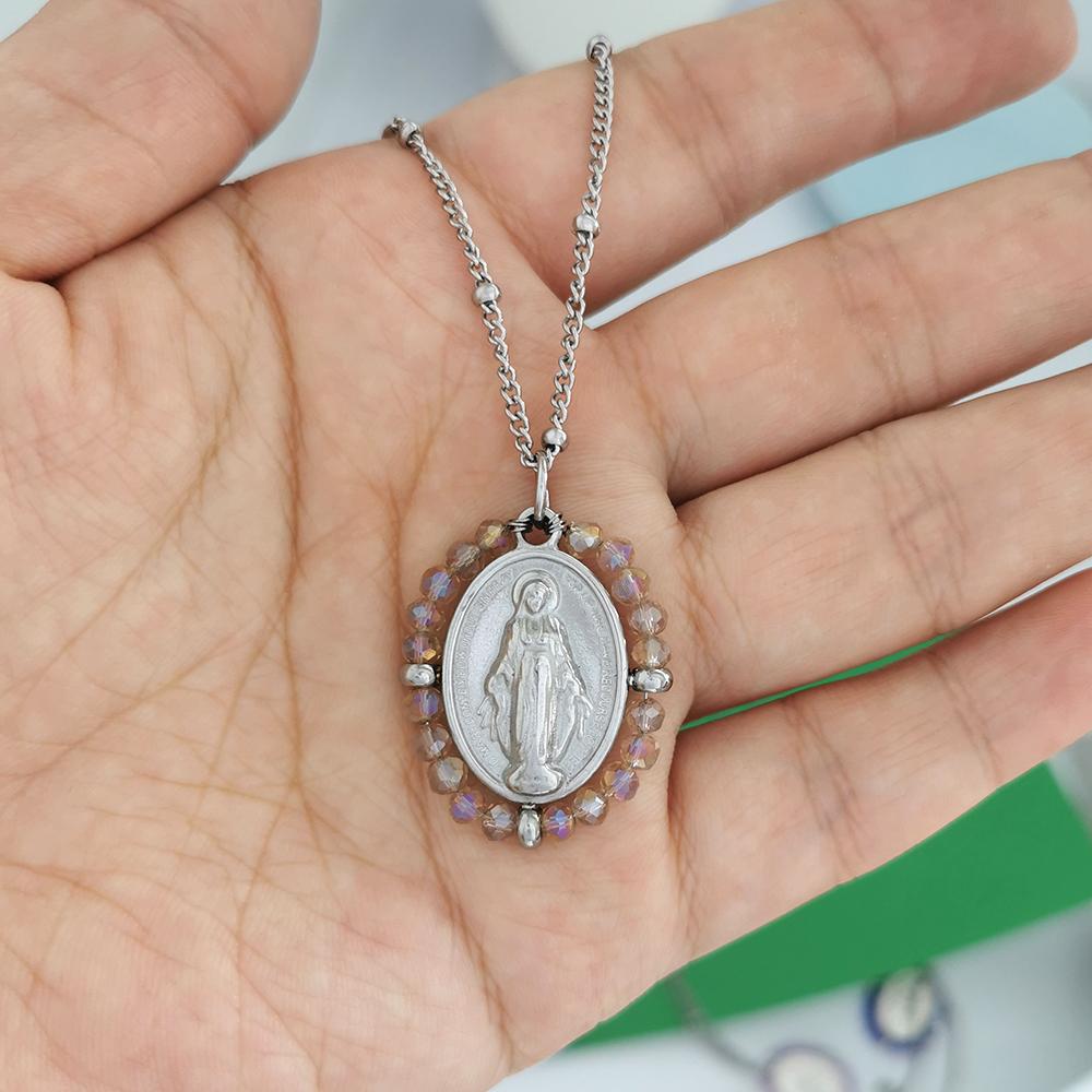 QMHJE Virgin Mary Stainless Steel Pendant Necklace Women Choker Beads Chain Oval Round Charm Gold Color Jewelry White Black 40-45cm
QMHJE Virgin Mary Stainless Steel Pendant Necklace Women Choker Beads Chain Oval Round Charm Gold Color Jewelry White Black 40-45cm