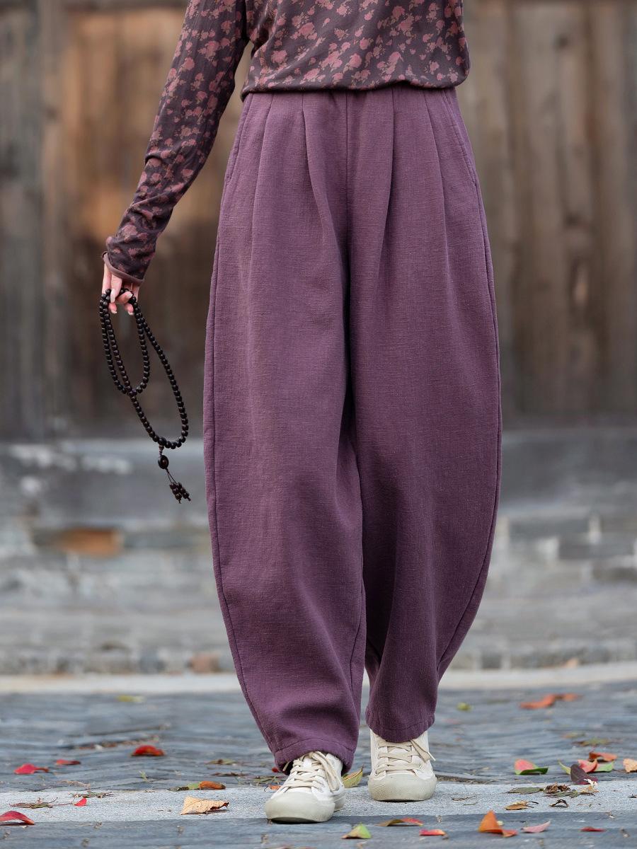 Johnature Женские Зимние Винтажные Брюки-Блумеры Однотонные Брюки с Эластичной Талией Женские Длинные Брюки One Size фиолетовый