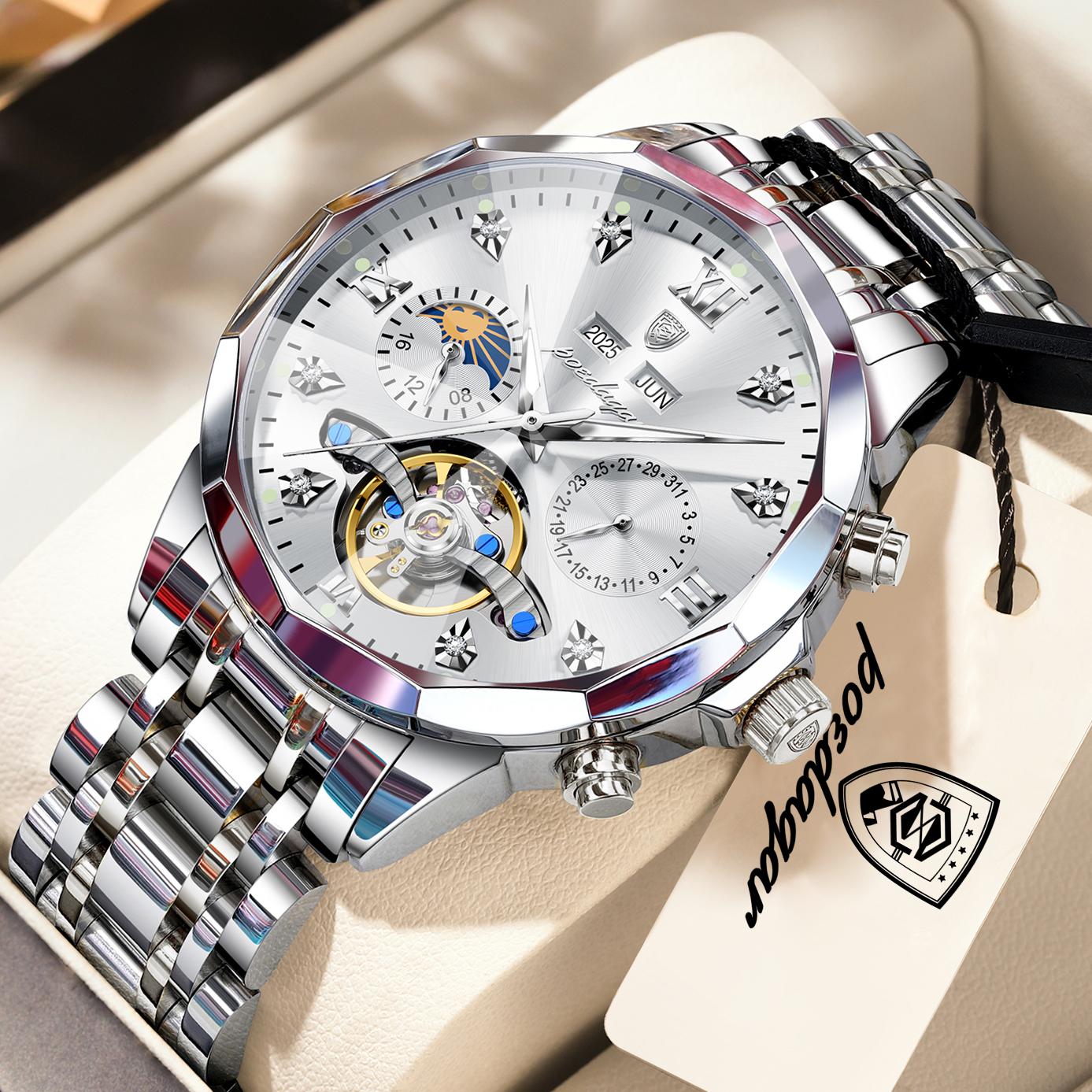 POEDAGAR Luxury Men Watch Fashion Waterproof Hollow Tourbillon Man Wristwatch Automatic Mechanical Stainless Steel Watches срібний/білий
POEDAGAR Luxury Men Watch Fashion Waterproof Hollow Tourbillon Man Wristwatch Automatic Mechanical Stainless Steel Watches срібний/білий