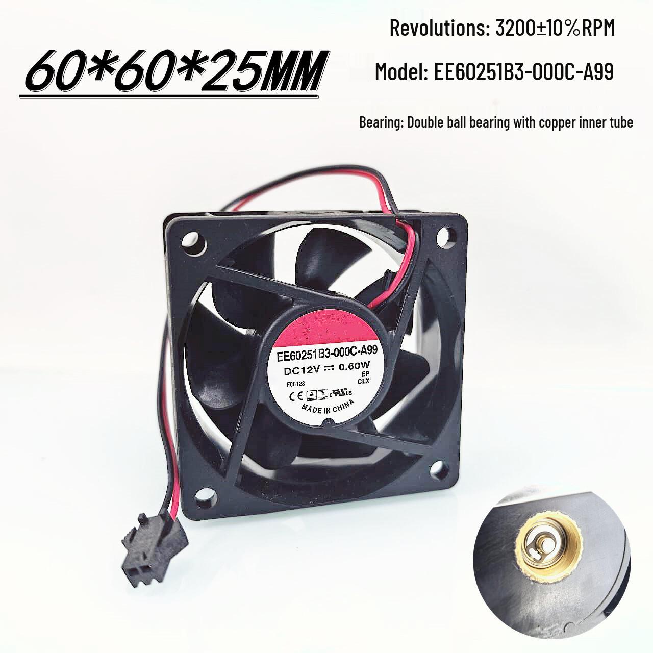 Silent EE60251B3 Dual Ball Bearing 12V 0.6W 6CM Cooling Fan 2.54 terminal plug, cable length ~14CM
Silent EE60251B3 Dual Ball Bearing 12V 0.6W 6CM Cooling Fan 2.54 terminal plug, cable length ~14CM