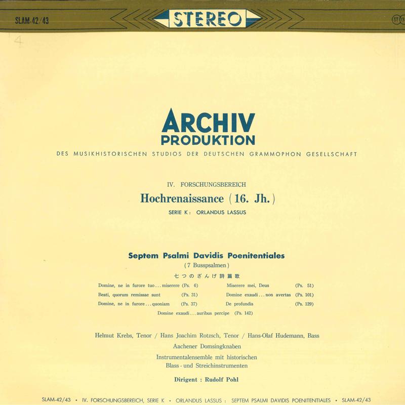 LP Record LASSUS, RUDOLF POHL - Septem Psalmi Davidis POENITENTIALE SLAM4243 ARCHIV Japan Classical Used
LP Record LASSUS, RUDOLF POHL - Septem Psalmi Davidis POENITENTIALE SLAM4243 ARCHIV Japan Classical Used