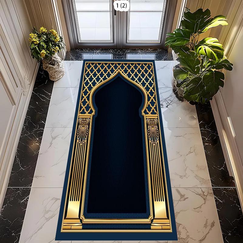 Luxury Ornate Islamic Arch Pattern Prayer Rug with Golden Column Print Decorative Floor Carpet for Muslim Hallway 40X60CM
Luxury Ornate Islamic Arch Pattern Prayer Rug with Golden Column Print Decorative Floor Carpet for Muslim Hallway 40X60CM