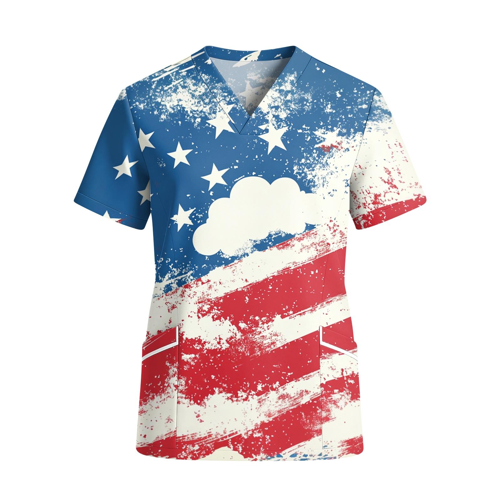 Women s V Neck Short Sleeve Work Shirt with Pockets American Flag Print Independence Day Top for Professional Use XL небо синє кольору
Women s V Neck Short Sleeve Work Shirt with Pockets American Flag Print Independence Day Top for Professional Use XL небо синє кольору