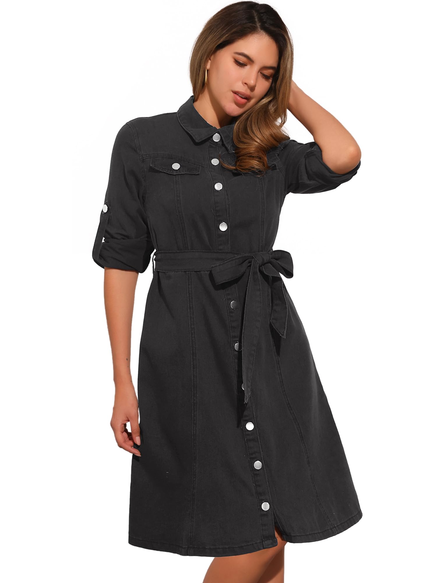 Allegra K Women s Classic Denim Jeans Shirt Dress, Button-Down, Long Sleeves, Belted, Black, Size XL
Allegra K Women s Classic Denim Jeans Shirt Dress, Button-Down, Long Sleeves, Belted, Black, Size XL