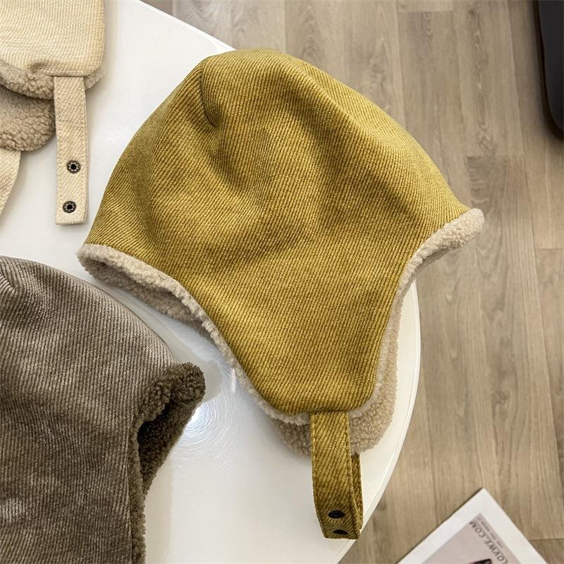 Зимняя грубая полосатая фланелевая бархатная теплая мужская и женская уличная ветро- и снегозащитная дорожная защита ушей лыжная шапка M(56-58cm) жёлтый