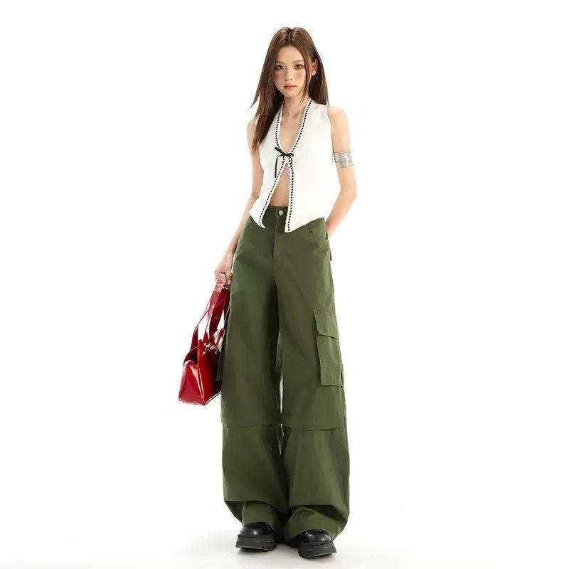 Fashion Detachable Two-Way Wear Casual Wide Leg Multi-Pocket Cargo Pants Female Army Green Pants Army Green Conventional S
Fashion Detachable Two-Way Wear Casual Wide Leg Multi-Pocket Cargo Pants Female Army Green Pants Army Green Conventional S