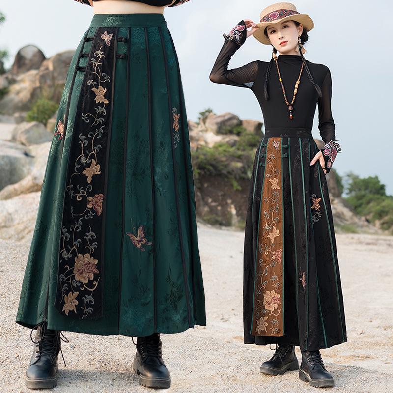 Ethnic Style Jacquard Satin Embroidered Midi Skirt: Semi-Elastic High Waist A-Line Design One Size чёрный
Ethnic Style Jacquard Satin Embroidered Midi Skirt: Semi-Elastic High Waist A-Line Design One Size чёрный