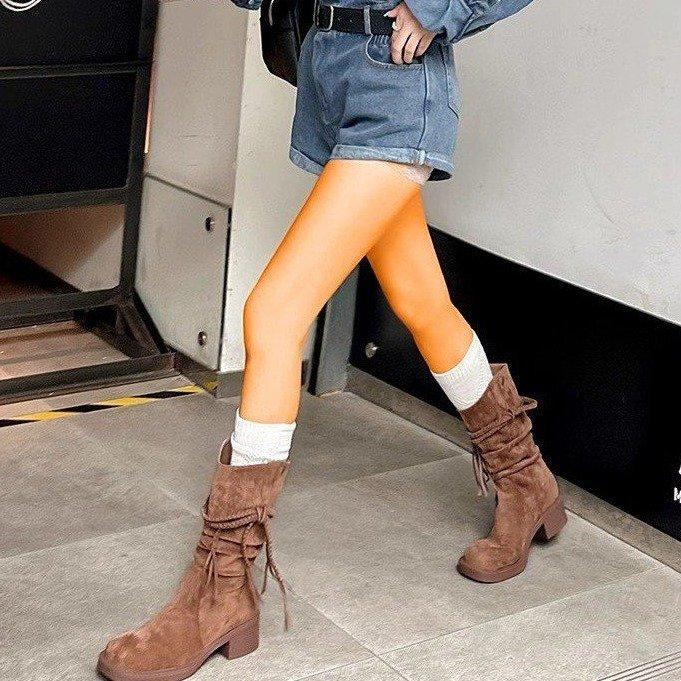 Новый стиль Весенне-осенние женские роскошные ботинки в стиле ретро Толстый каблук Длинный голенище Узкие ботинки-чулки средней длины 43