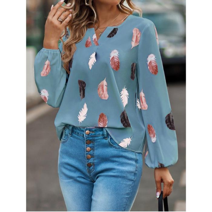 Fashion Women Temperament Elegant V-neck Shirt Long Sleeve Feather Painting Printed Loose Elegant Chiffon Flared Sleeve T Shirt XS
Fashion Women Temperament Elegant V-neck Shirt Long Sleeve Feather Painting Printed Loose Elegant Chiffon Flared Sleeve T Shirt XS
