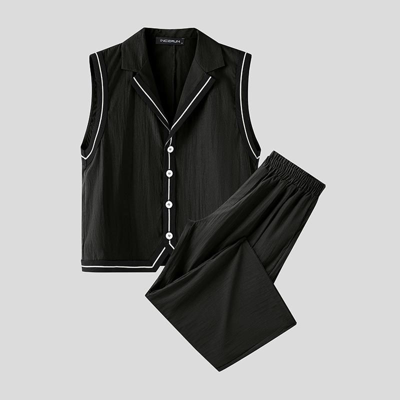 INCERUN Men Sleeveless Stitching Waistcoat and Long Suits Pants Outfits Sets S чёрный
INCERUN Men Sleeveless Stitching Waistcoat and Long Suits Pants Outfits Sets S чёрный