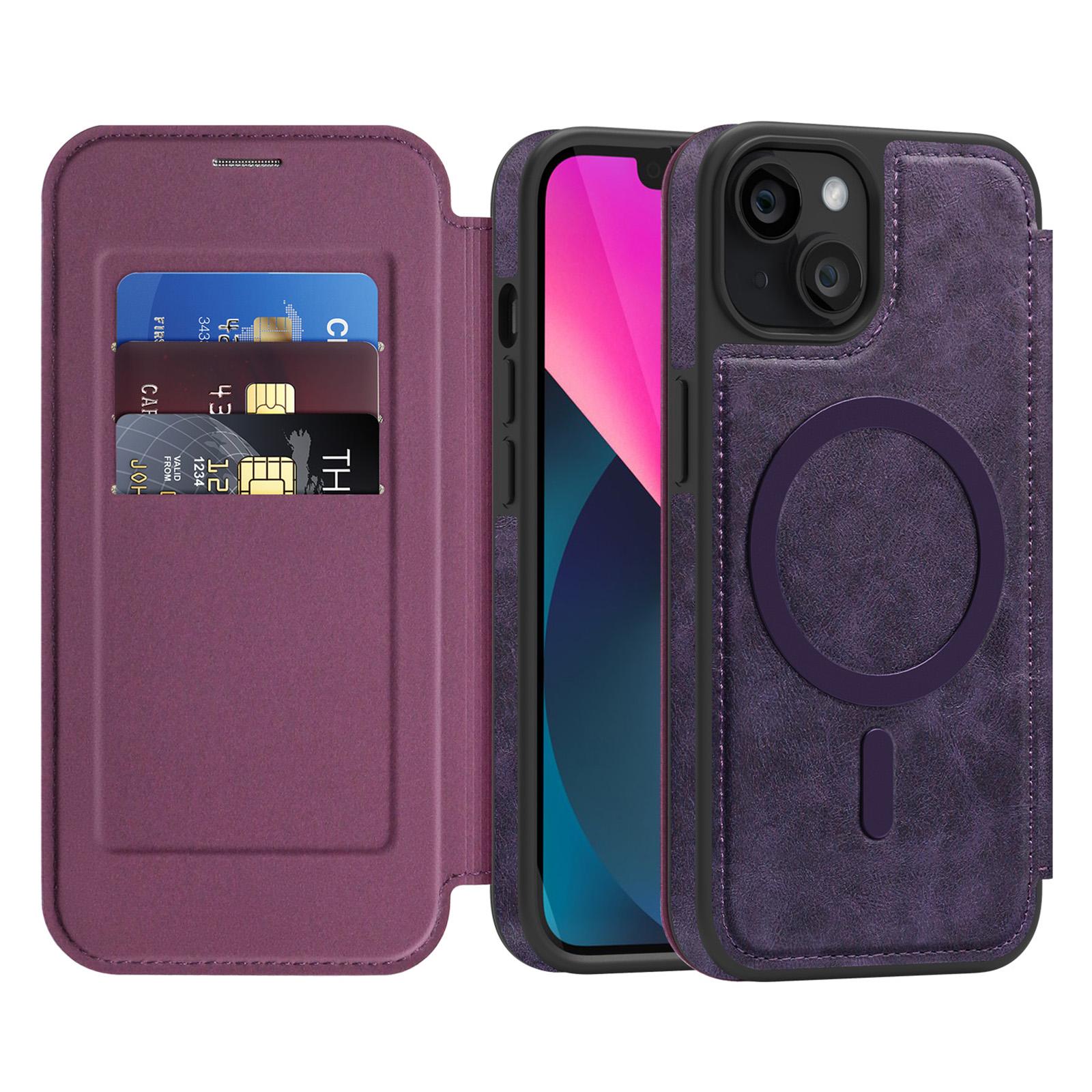 For iPhone 13 Case Compatible with MagSafe RFID Blocking Card Holder Leather Phone Cover Dark Purple 
For iPhone 13 Case Compatible with MagSafe RFID Blocking Card Holder Leather Phone Cover Dark Purple