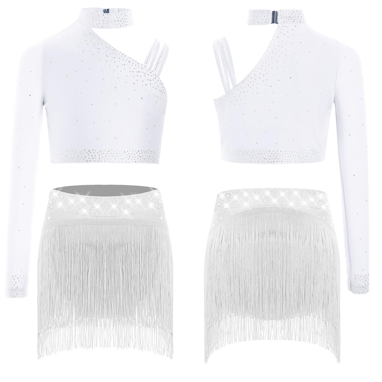 Kids Dance Costume Set Glittery Rhinestone Asymmetric Shoulder Crop Top with Stretchy Waist Fringe Leggings for Show 13-14 Years білий
Kids Dance Costume Set Glittery Rhinestone Asymmetric Shoulder Crop Top with Stretchy Waist Fringe Leggings for Show 13-14 Years білий
