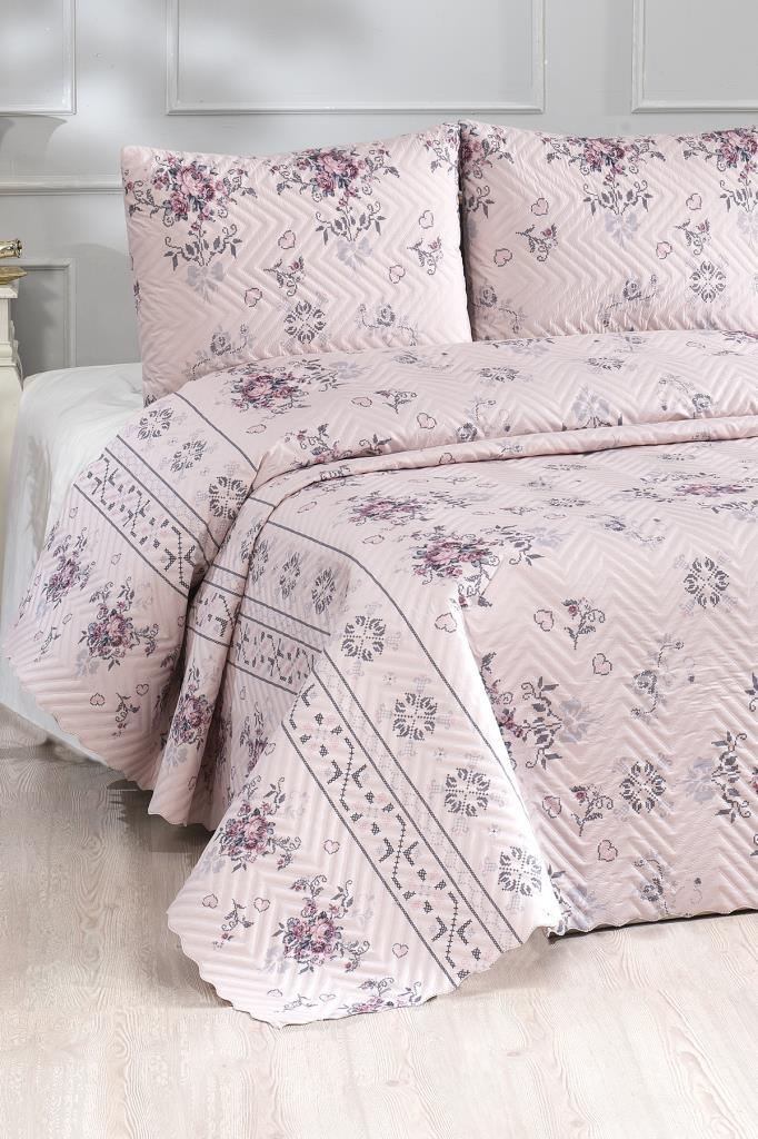 Комплект холщового стеганого покрывала King Size, покрывало 230x250 с наволочкой, розовый 
Комплект холщового стеганого покрывала King Size, покрывало 230x250 с наволочкой, розовый
