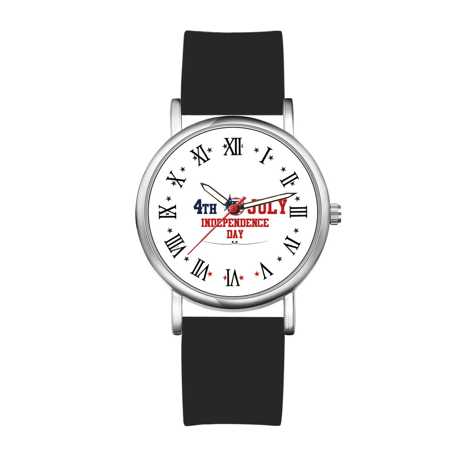 Silicone Roman Analog Independence Day Waterproof Simple Stylish Quartz Watch Silver Black Fashion Watch Commuting to Work or School July 4th
Silicone Roman Analog Independence Day Waterproof Simple Stylish Quartz Watch Silver Black Fashion Watch Commuting to Work or School July 4th
