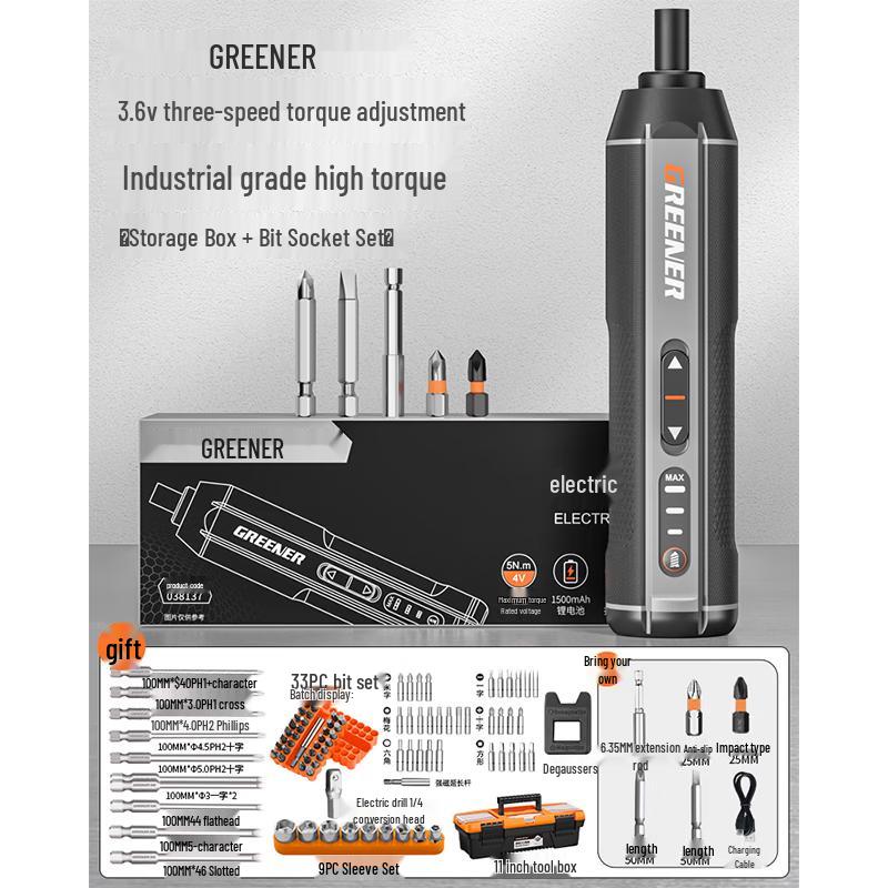 GREENER 4V Cordless Electric Screwdriver Set CN plug (adapter included)
GREENER 4V Cordless Electric Screwdriver Set CN plug (adapter included)