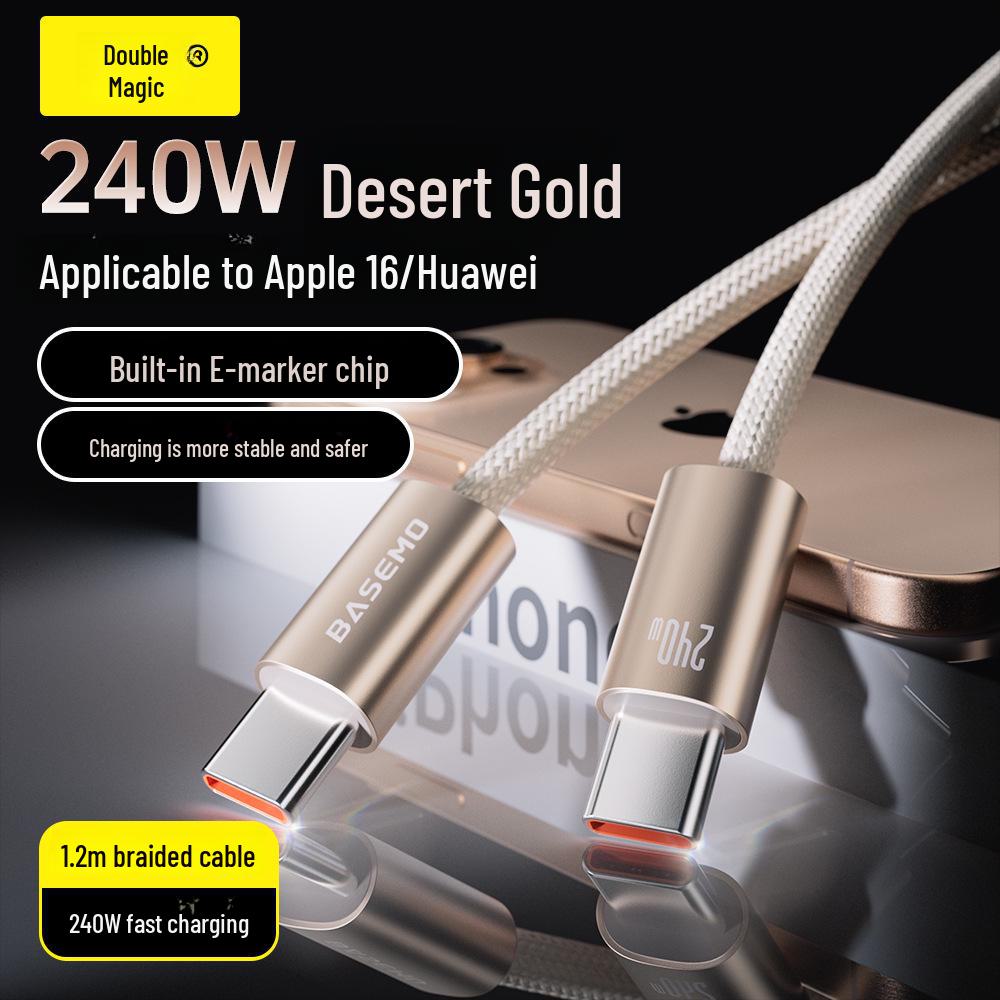 240W Type-C Super Fast Charging Data Cable - Desert Gold, Braided Zinc Alloy Interface.
240W Type-C Super Fast Charging Data Cable - Desert Gold, Braided Zinc Alloy Interface.