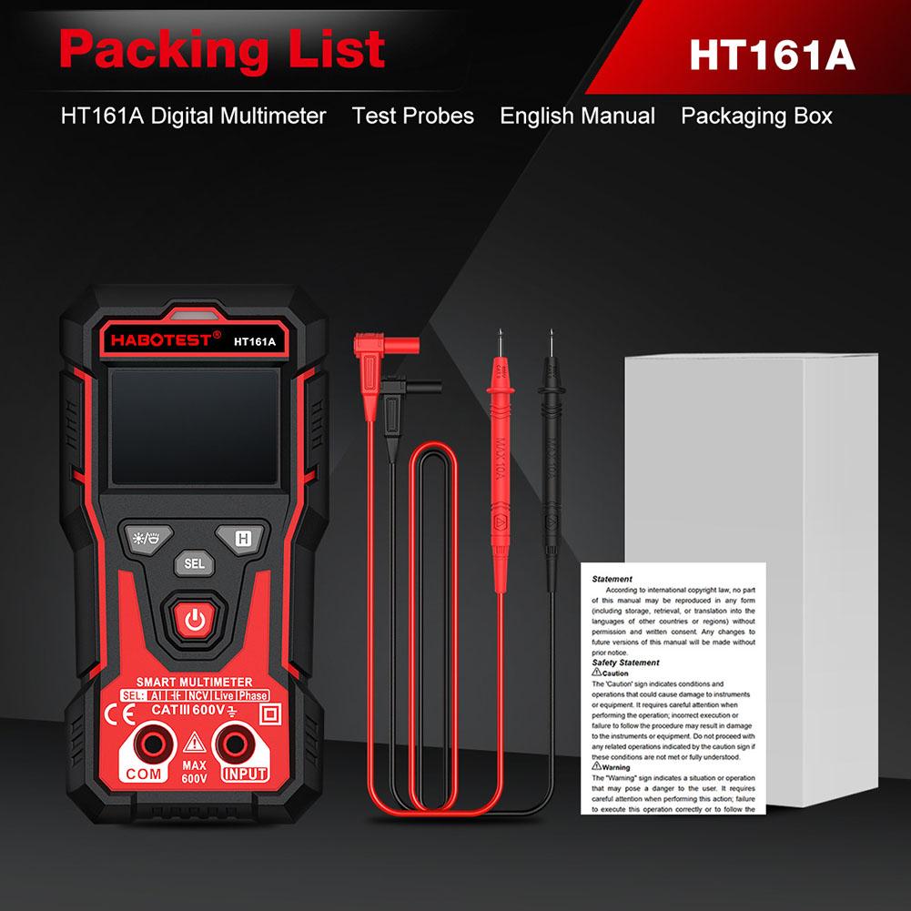 Digital Multimeter HT161A with 4000 Counts Smart Auto Ranging True RMS NCV Detection Backlit LCD and CATII Safety Certification China Mainland
Digital Multimeter HT161A with 4000 Counts Smart Auto Ranging True RMS NCV Detection Backlit LCD and CATII Safety Certification China Mainland