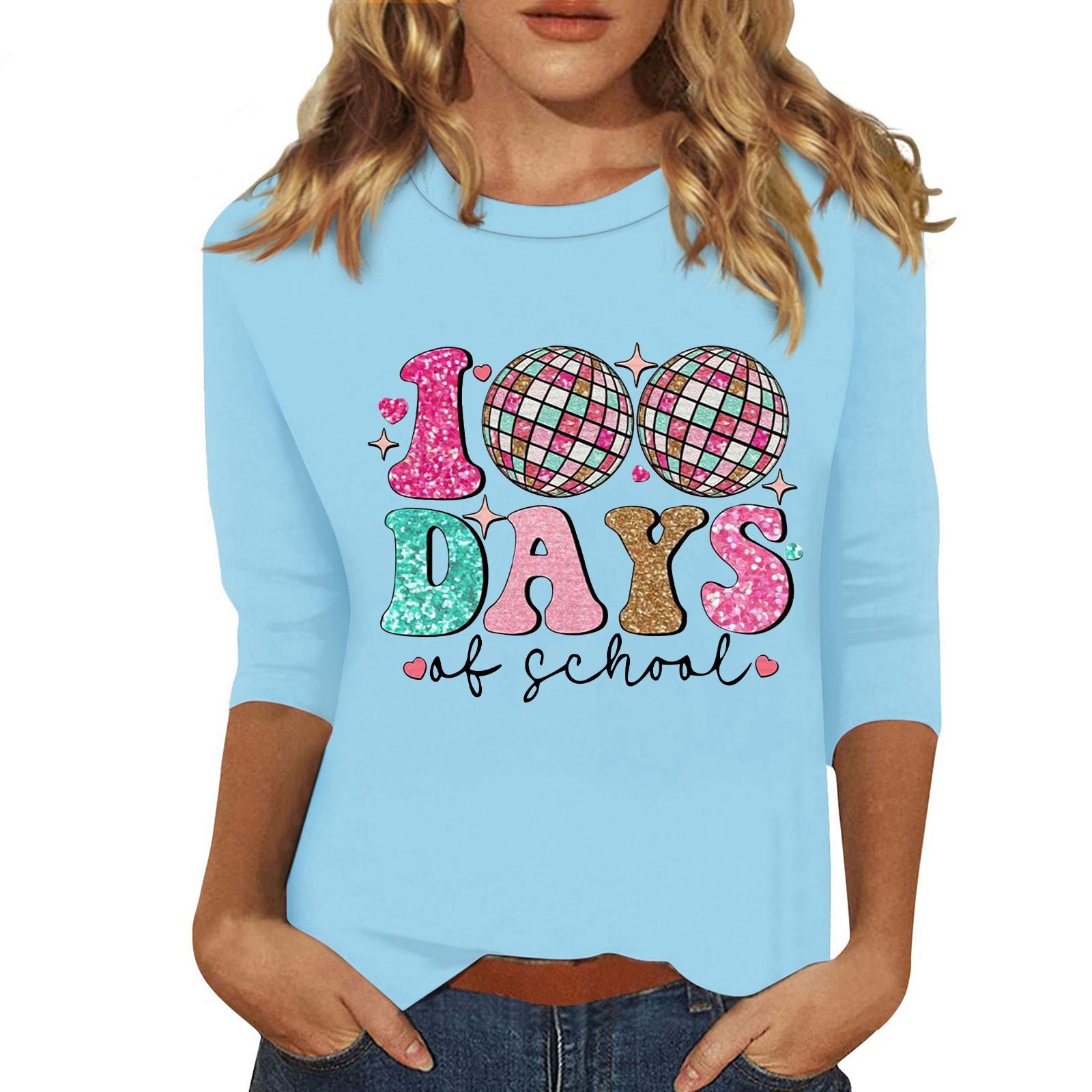 Женская мода повседневная футболка с круглым вырезом и рукавом семь четвертей с принтом в честь 100-дневной годовщины школы S
Женская мода повседневная футболка с круглым вырезом и рукавом семь четвертей с принтом в честь 100-дневной годовщины школы S