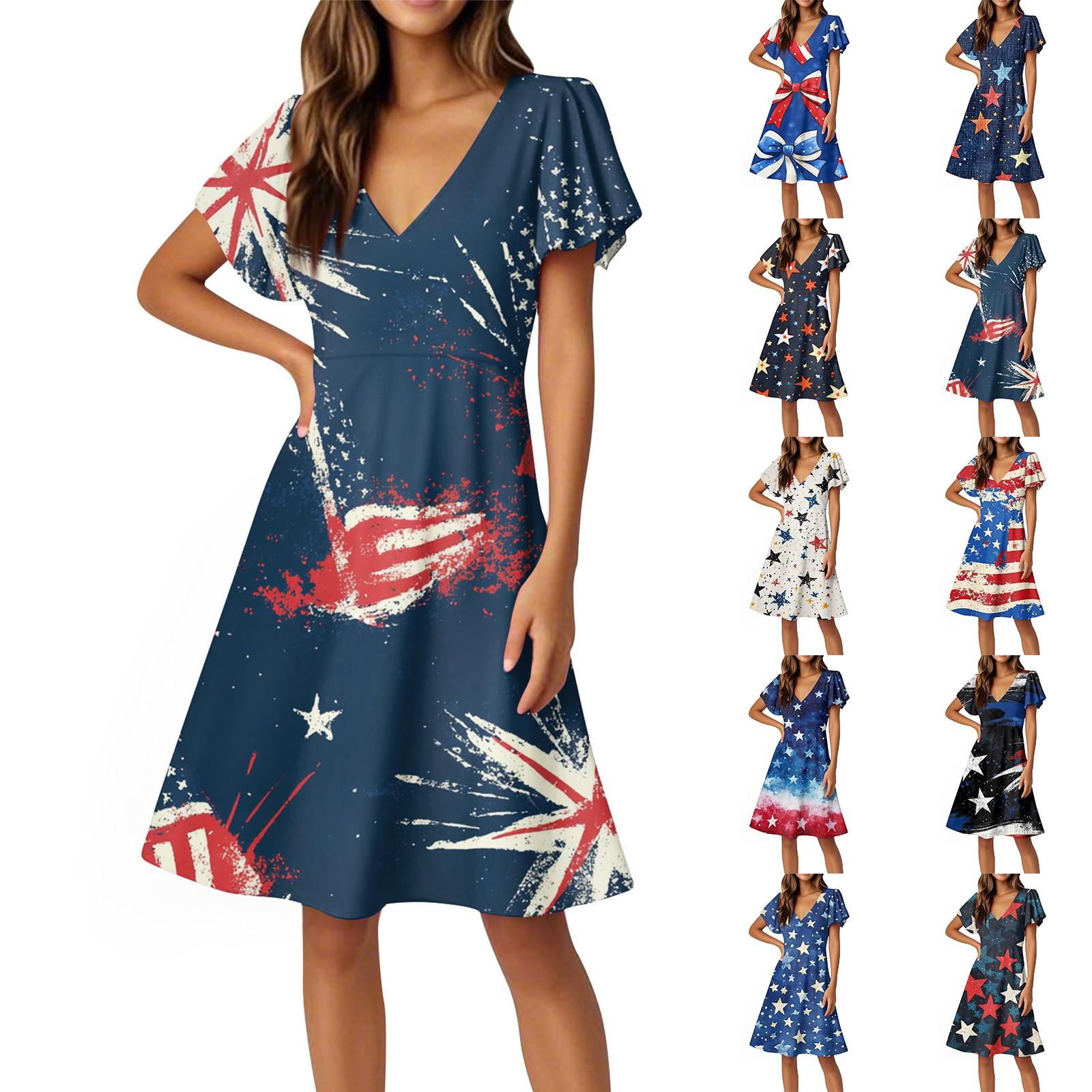 Independence Day Dresses Flared Sleeve Short Sleeve Casual V-Neck Dresses S чёрный
Independence Day Dresses Flared Sleeve Short Sleeve Casual V-Neck Dresses S чёрный