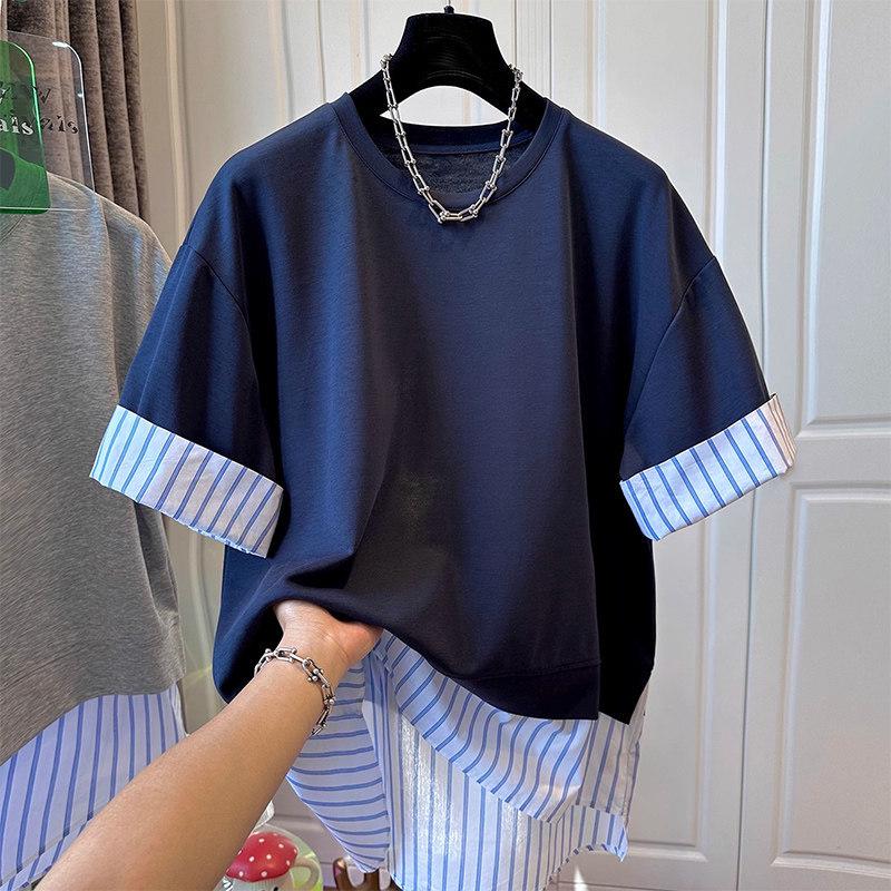 2026 Summer Plus Size Color Block Stripe Knit T-Shirt Short Sleeve Loose Two-Piece Design. 2XL темно-синий
2026 Summer Plus Size Color Block Stripe Knit T-Shirt Short Sleeve Loose Two-Piece Design. 2XL темно-синий