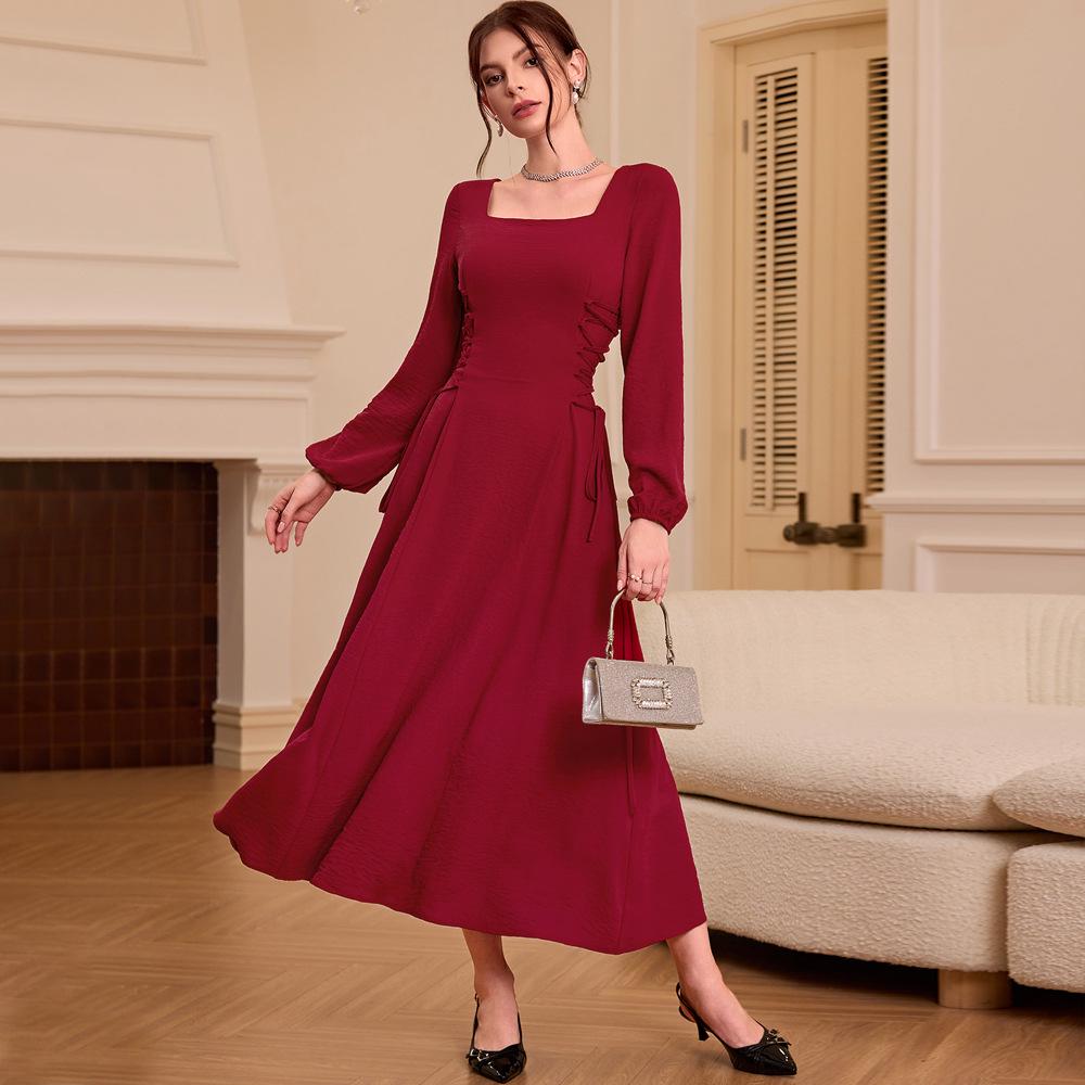 European & American Women s Wine Red French Square Neck Dress - Retro Autumn/Winter Style, Slimming and Elegant Long Gown Medium чёрный
European & American Women s Wine Red French Square Neck Dress - Retro Autumn/Winter Style, Slimming and Elegant Long Gown Medium чёрный