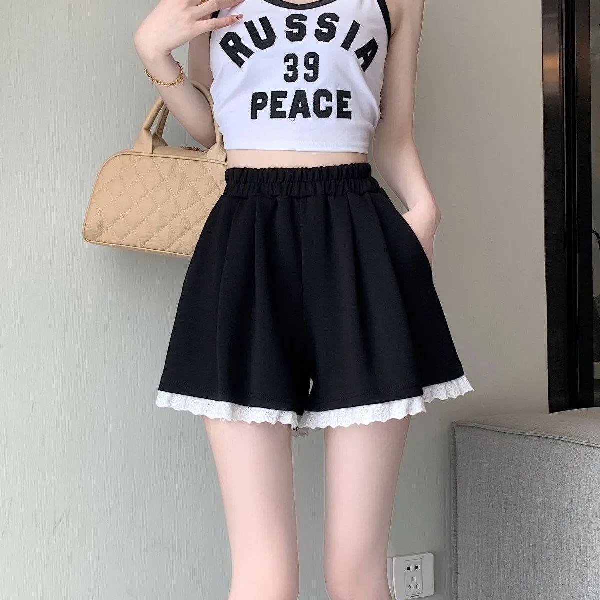 Женские шорты с кружевной отделкой в корейском стиле, с оборками, на резинке, с высокой посадкой, широкие штанины - элегантные повседневные нарядные шорты S
Женские шорты с кружевной отделкой в корейском стиле, с оборками, на резинке, с высокой посадкой, широкие штанины - элегантные повседневные нарядные шорты S