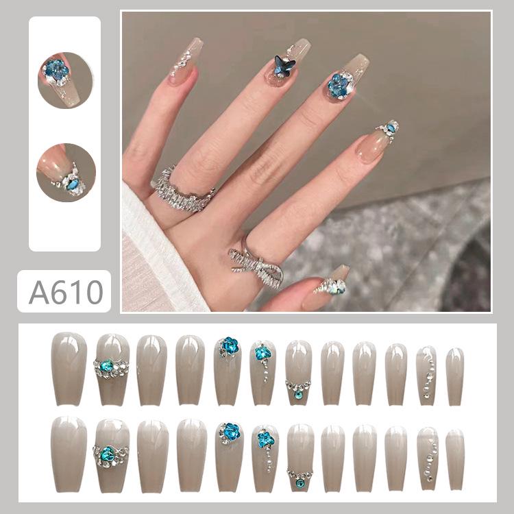 A610 Grandma Grey Gel Nails with Sea Blue Rhinestone Accents - Removable Manicure Stickers A610-Grandma Grey Glue-on
A610 Grandma Grey Gel Nails with Sea Blue Rhinestone Accents - Removable Manicure Stickers A610-Grandma Grey Glue-on