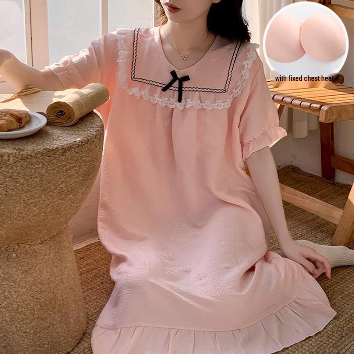 2026 Summer Women s Woven Cotton Nightgown with Bra Pads - Princess Style Short-Sleeve Long Dress M
2026 Summer Women s Woven Cotton Nightgown with Bra Pads - Princess Style Short-Sleeve Long Dress M