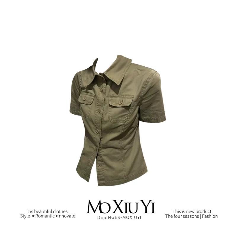 Mo Old Style Waist Trimming Short-Sleeved Khaki Green Shirt Women s Summer Retro Workwear Shoulder Short Tops S хаки
Mo Old Style Waist Trimming Short-Sleeved Khaki Green Shirt Women s Summer Retro Workwear Shoulder Short Tops S хаки