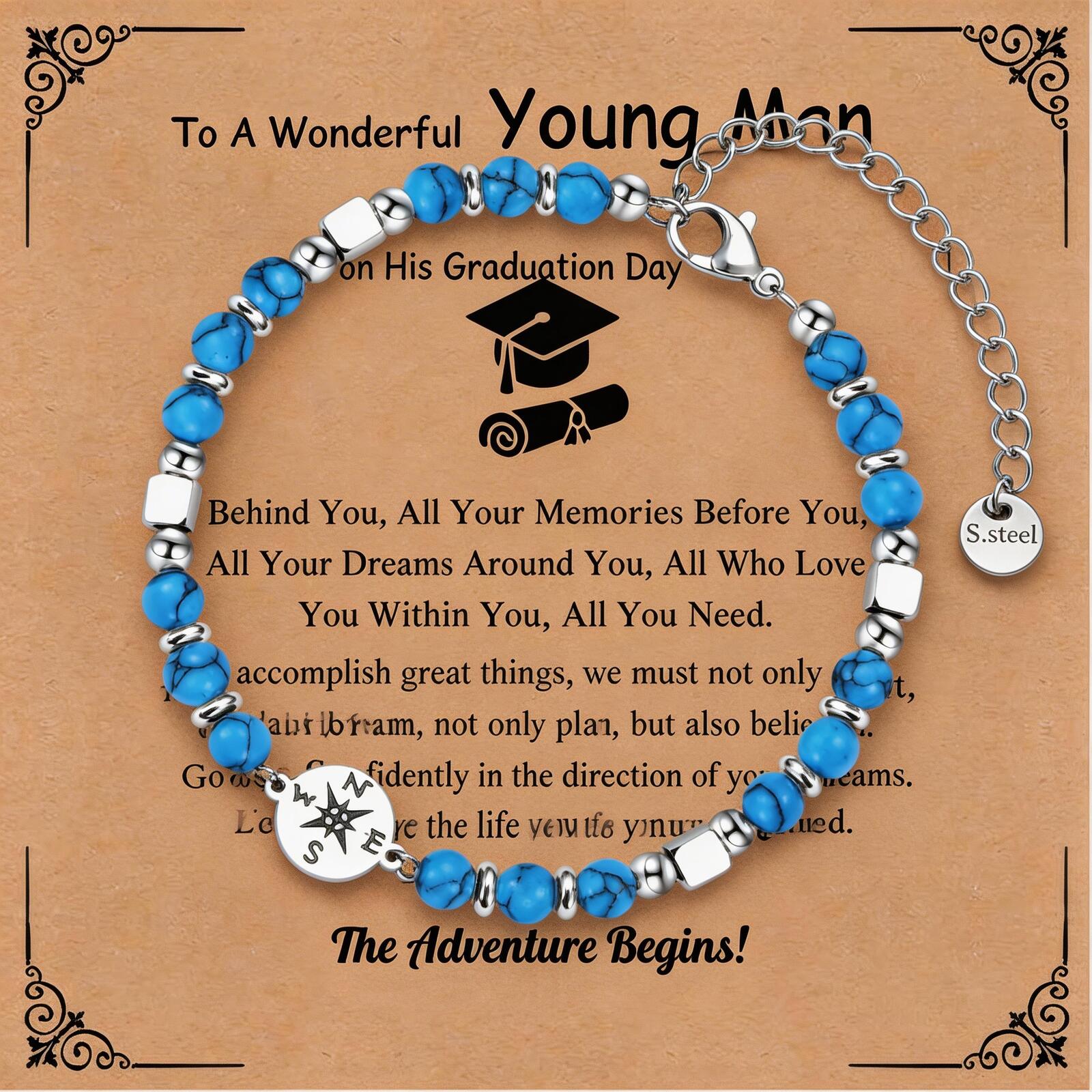 Graduation Bracelet Stainless Steel Compass Amazonite Amethyst Beads 2026 Gift for Women High School College Graduate
Graduation Bracelet Stainless Steel Compass Amazonite Amethyst Beads 2026 Gift for Women High School College Graduate