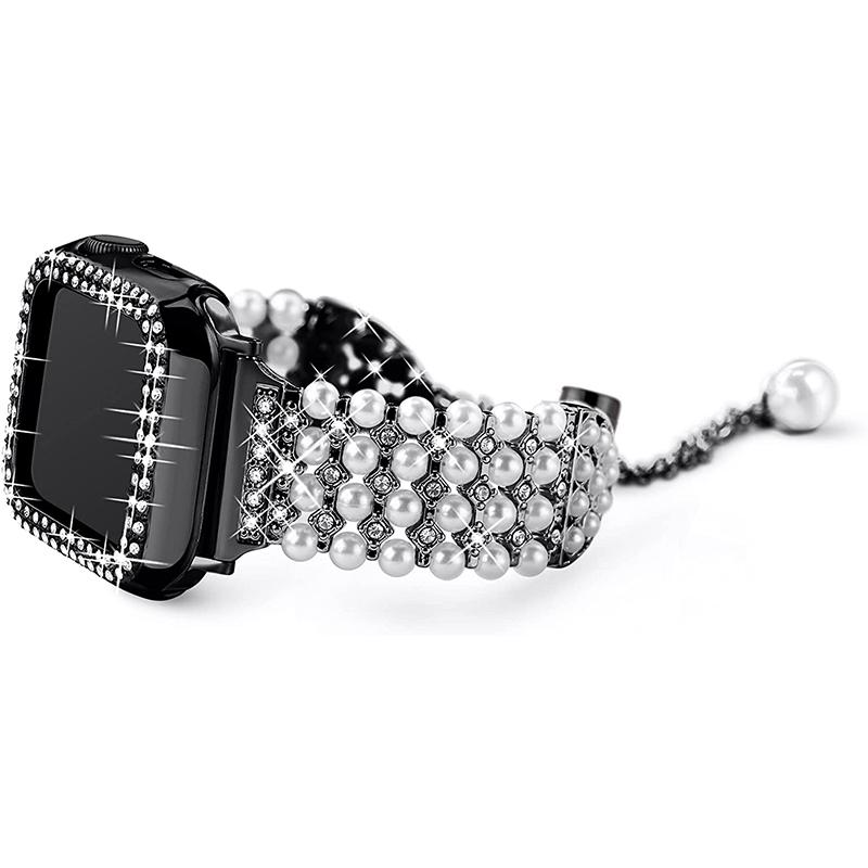 For Apple Watch Series 7 45mm Pearl Rhinestone Decor Drawstring Design Metal Bracelet Watch Strap+PC Watch Frame Protective Case Black
For Apple Watch Series 7 45mm Pearl Rhinestone Decor Drawstring Design Metal Bracelet Watch Strap+PC Watch Frame Protective Case Black