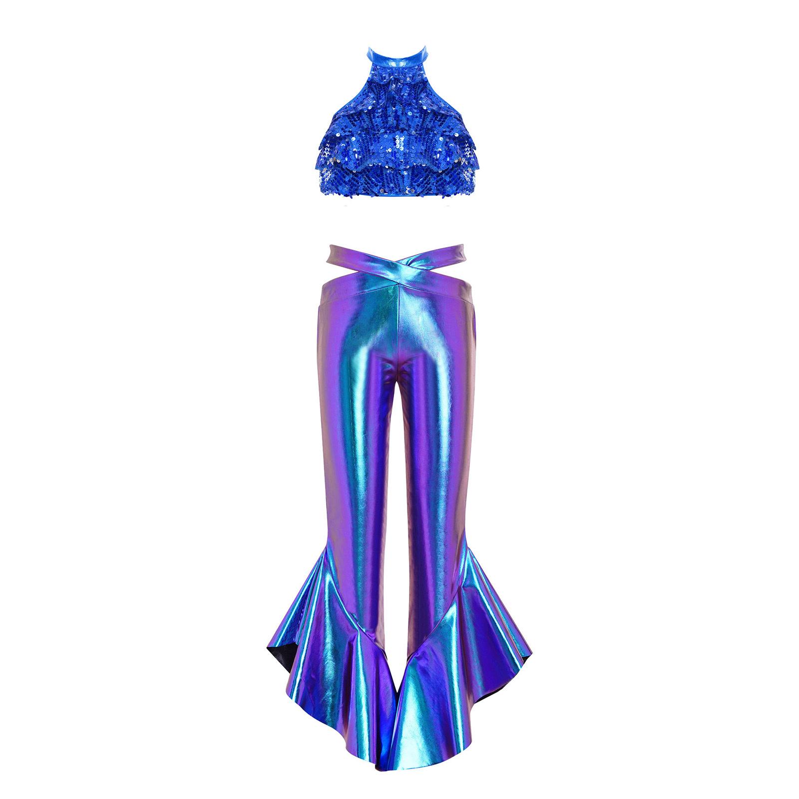 Girls Shiny Sequin Crop Top Mock Neck Sleeveless Tiered Cross Waistband Ruffles Flared Pants Set 5-6 Years королівський синій колір
Girls Shiny Sequin Crop Top Mock Neck Sleeveless Tiered Cross Waistband Ruffles Flared Pants Set 5-6 Years королівський синій колір