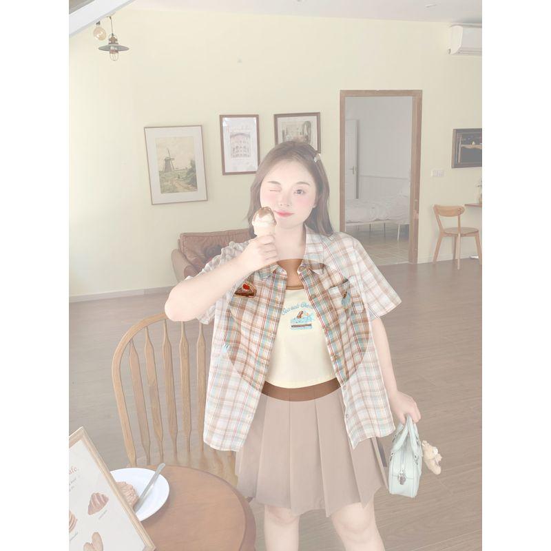 Spicy Strip Plus size women clothing Cake Embroidery Sweet Plaid Short sleeve Shirts Slimming Sling Chubby Girl Covering Meat Set Women Apricot Pinca Sling(Single Piece) M
Spicy Strip Plus size women clothing Cake Embroidery Sweet Plaid Short sleeve Shirts Slimming Sling Chubby Girl Covering Meat Set Women Apricot Pinca Sling(Single Piece) M