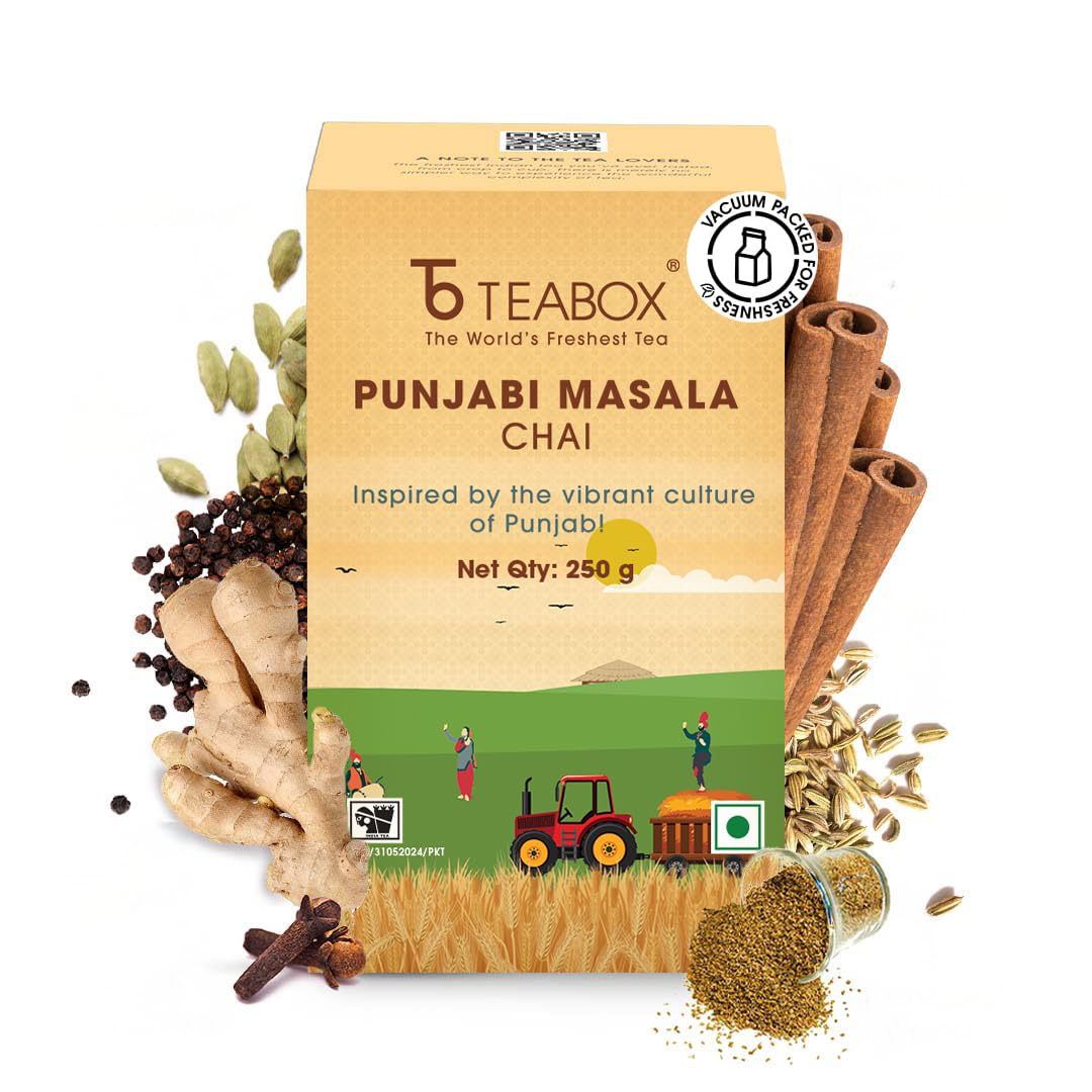Teabox Punjabi Masala Chai - Bold & Spice-Infused, Inspired by Iconic Dhabas | Rich, Strong, & Aromatic with 8 Indian Spices | Traditional, Invigor
Teabox Punjabi Masala Chai - Bold & Spice-Infused, Inspired by Iconic Dhabas | Rich, Strong, & Aromatic with 8 Indian Spices | Traditional, Invigor