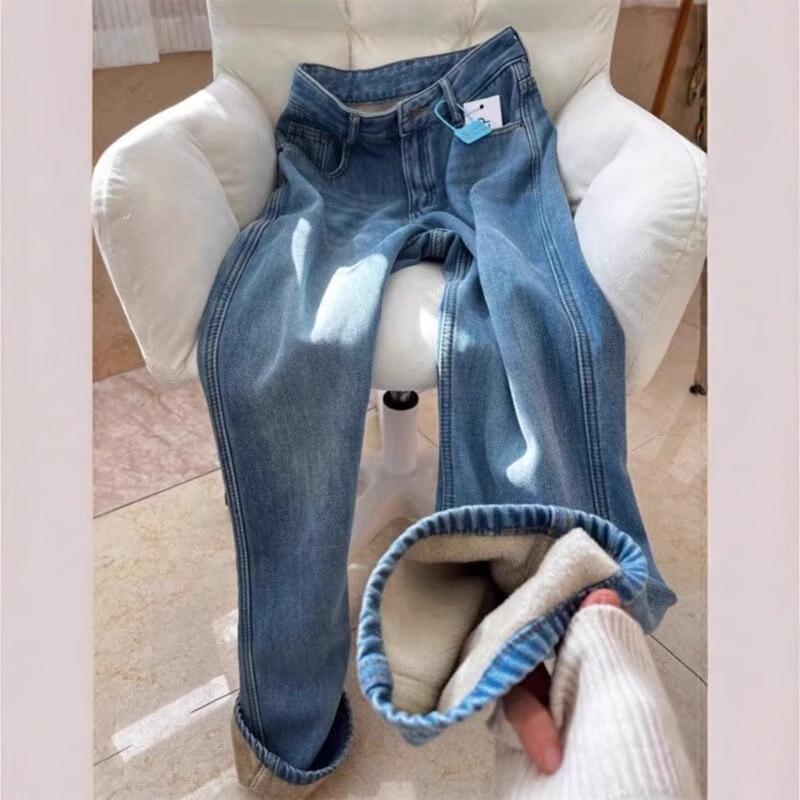 Women s Retro Blue Fleece-Lined High-Waisted Straight-Leg Pants for Autumn and Winter M синий
Women s Retro Blue Fleece-Lined High-Waisted Straight-Leg Pants for Autumn and Winter M синий