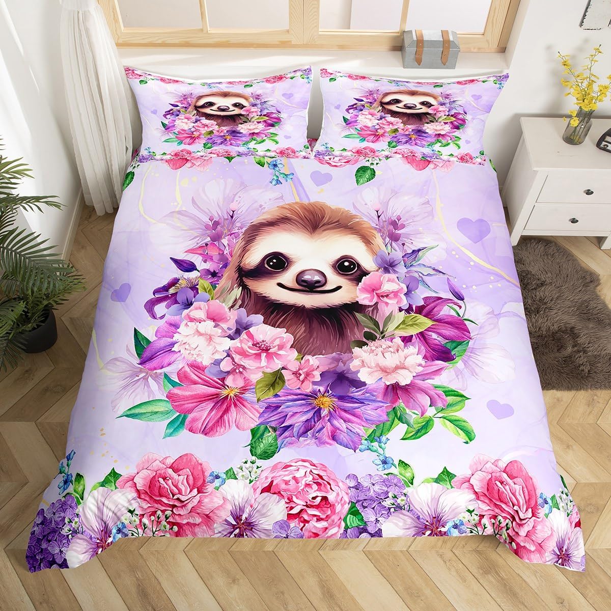 Adorable Lovely Sloth Soft Duvet Cover Watercolor Floral Beding Set Lovely Jungle Animal Warm Comforter Cover Twin King Kawai Sloth Bedspread Cover 135*200cm Eu-Single
Adorable Lovely Sloth Soft Duvet Cover Watercolor Floral Beding Set Lovely Jungle Animal Warm Comforter Cover Twin King Kawai Sloth Bedspread Cover 135*200cm Eu-Single