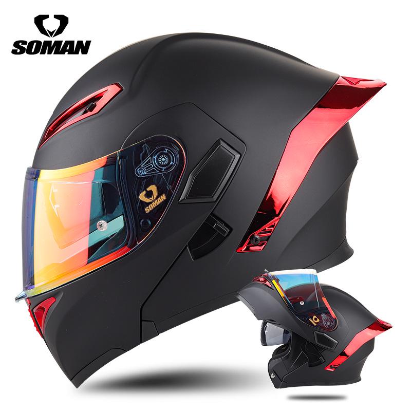 Unisex Motorcycle Helmet with Dual Visor, Flip-Up Design, Electroplated Rear Spoiler, and Windshield - Full Face SOMAN955-S Large
Unisex Motorcycle Helmet with Dual Visor, Flip-Up Design, Electroplated Rear Spoiler, and Windshield - Full Face SOMAN955-S Large