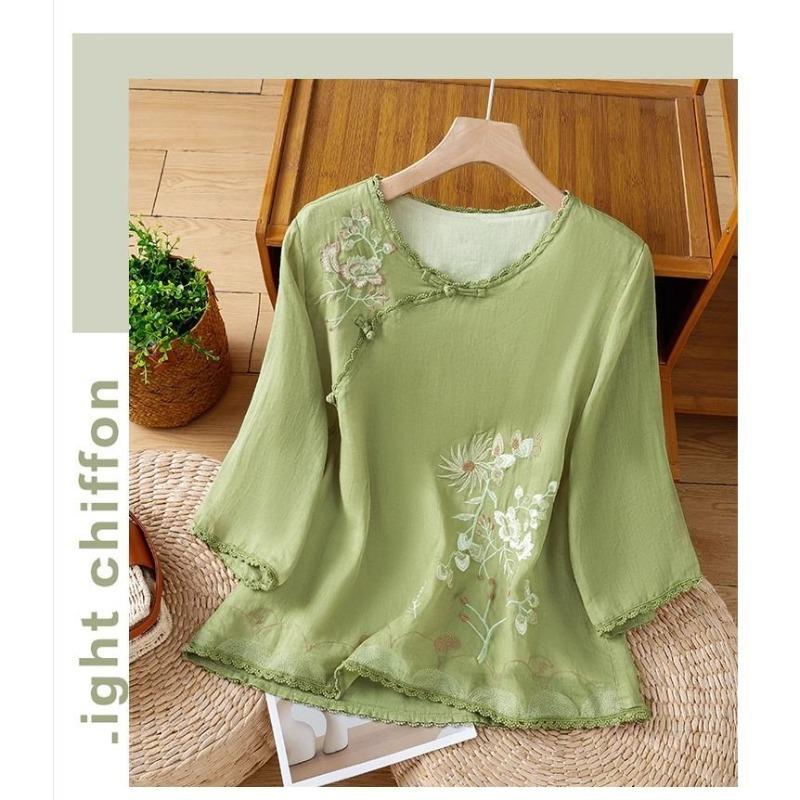 National Style Retro Cotton and Linen Embroidered Three-quarter Sleeve Shirt for Women Summer Oblique Placket Buttoned XXL зелений
National Style Retro Cotton and Linen Embroidered Three-quarter Sleeve Shirt for Women Summer Oblique Placket Buttoned XXL зелений