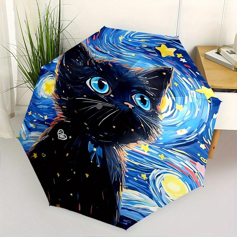 Starry Night Cat, Whimsical Feline Automatic Folding Umbrella 8 Ribs, Durable Iron Frame, Bright Color Pattern Compact Travel Umbrella, Sui
Starry Night Cat, Whimsical Feline Automatic Folding Umbrella 8 Ribs, Durable Iron Frame, Bright Color Pattern Compact Travel Umbrella, Sui