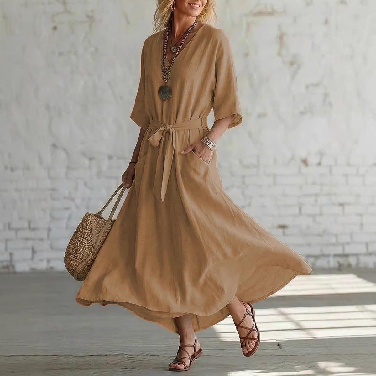 Women s Linen-Like Maxi Dress V Neck 3/4 Sleeve Belted High Waist Casual Loose Boho Vacation Sundress with Pockets 3XL помаранчевий
Women s Linen-Like Maxi Dress V Neck 3/4 Sleeve Belted High Waist Casual Loose Boho Vacation Sundress with Pockets 3XL помаранчевий